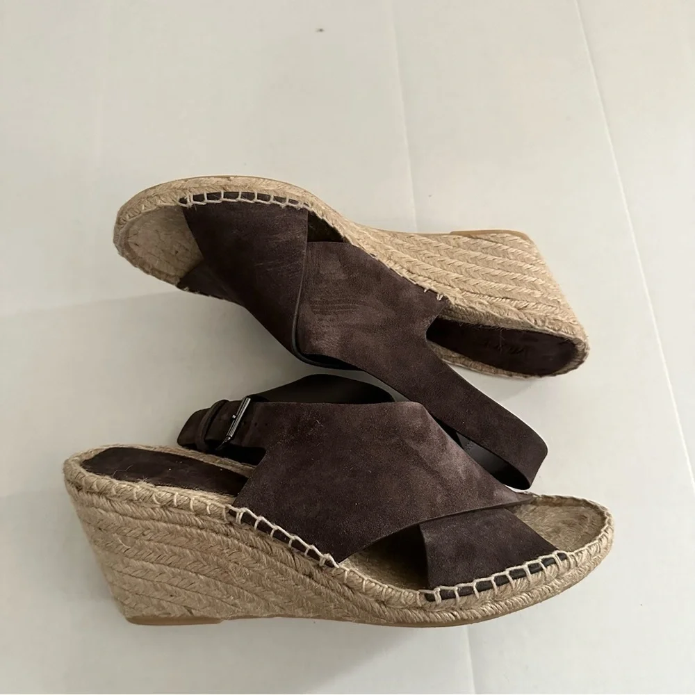 Vince Stephania leather suede ankle buckle wedge
